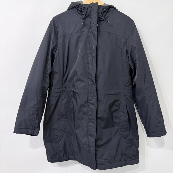 LL Bean Winter Warmer Coat Womens XL Black Fleece and Quilted Lined Zip Snap - Picture 2 of 11